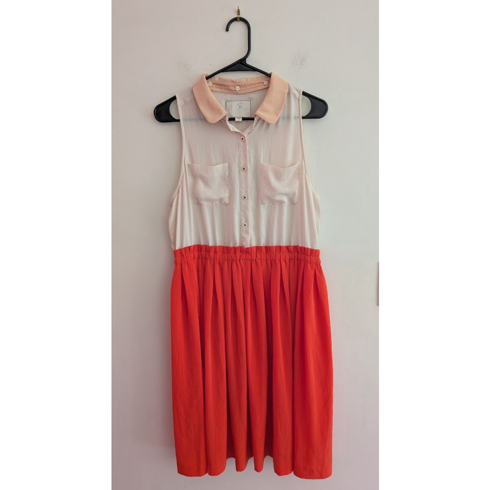 Women's Anthropologie Tank Dress Size 12 Orange and White - Picture 6 of 13